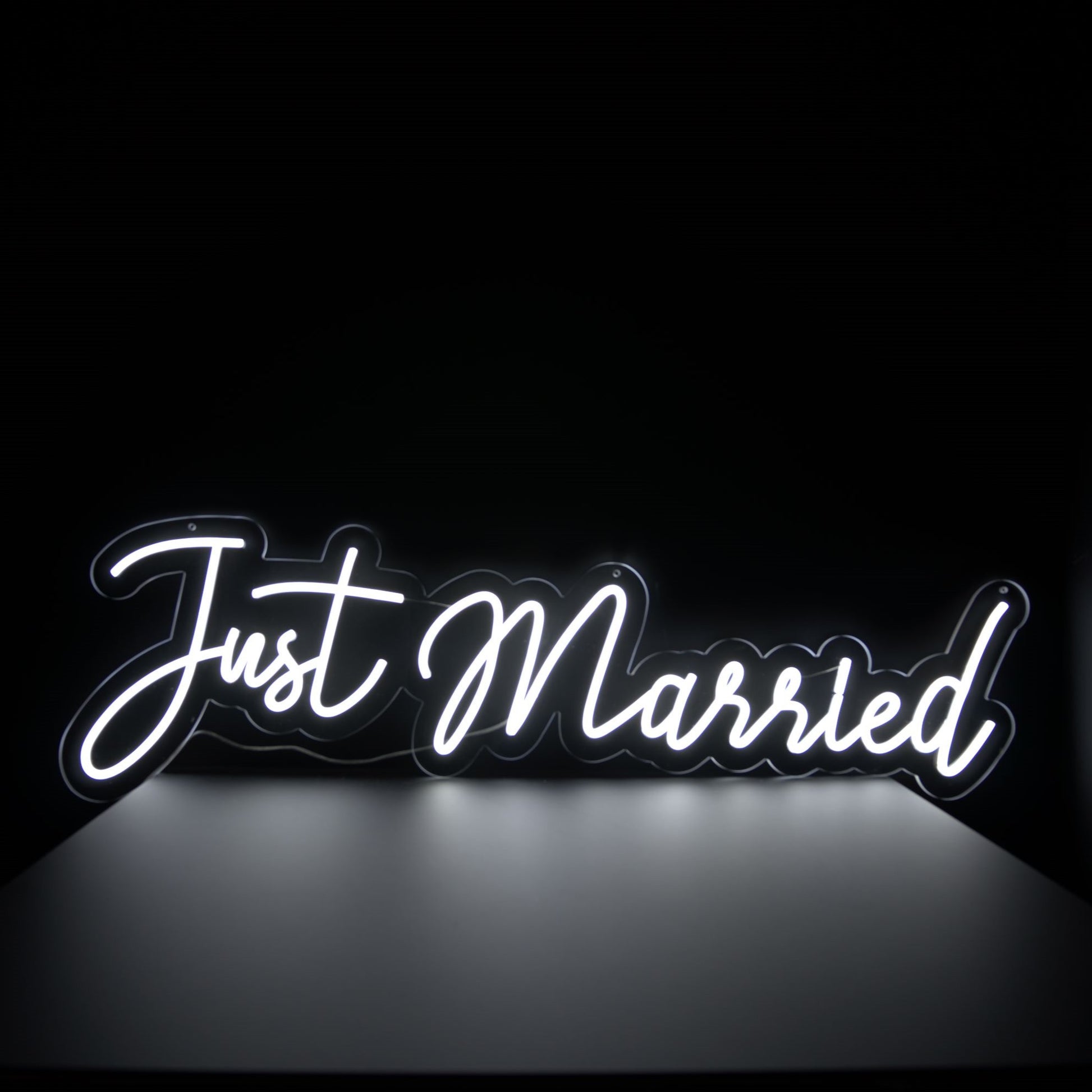 bright white just married neon sign font in a modern script font