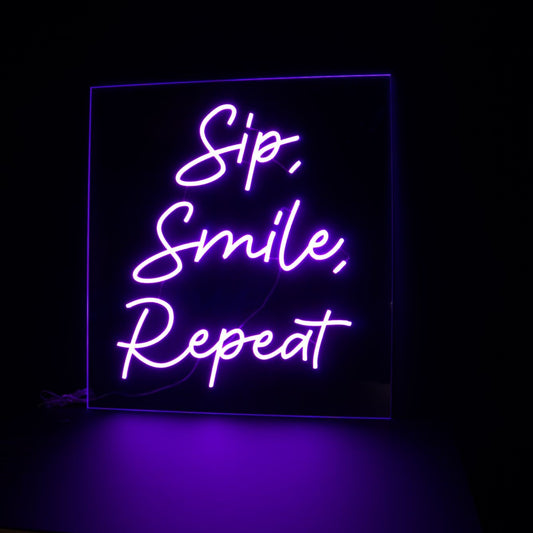 Sip, smile , repeat purple glowing neon bar sign | Man Cave Neon Signs