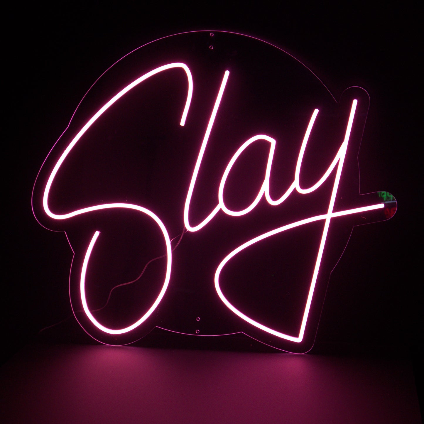 pink neon Slay sign, made from the perfect font