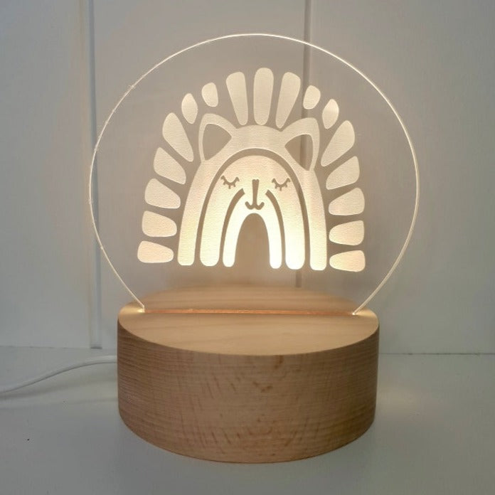 Etched acrylic night light, warm glow, boho style, porcupine night light, round night light,.