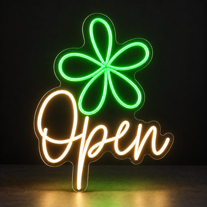 Florist Open Neon Sign lit up