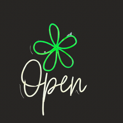 green and white neon open sign on a florist front window | Florist Open Neon Sign | Neon Open Signs Sunshine Coast
