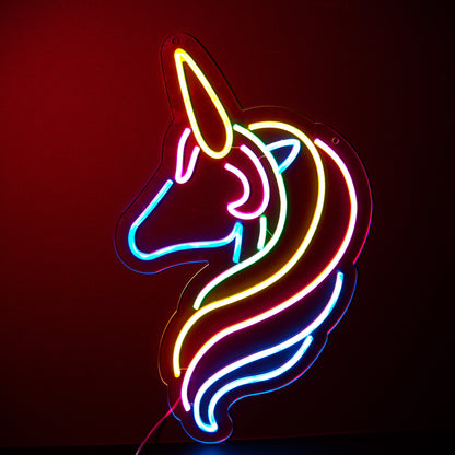 a muti coloured stylised unicorn neon artwork