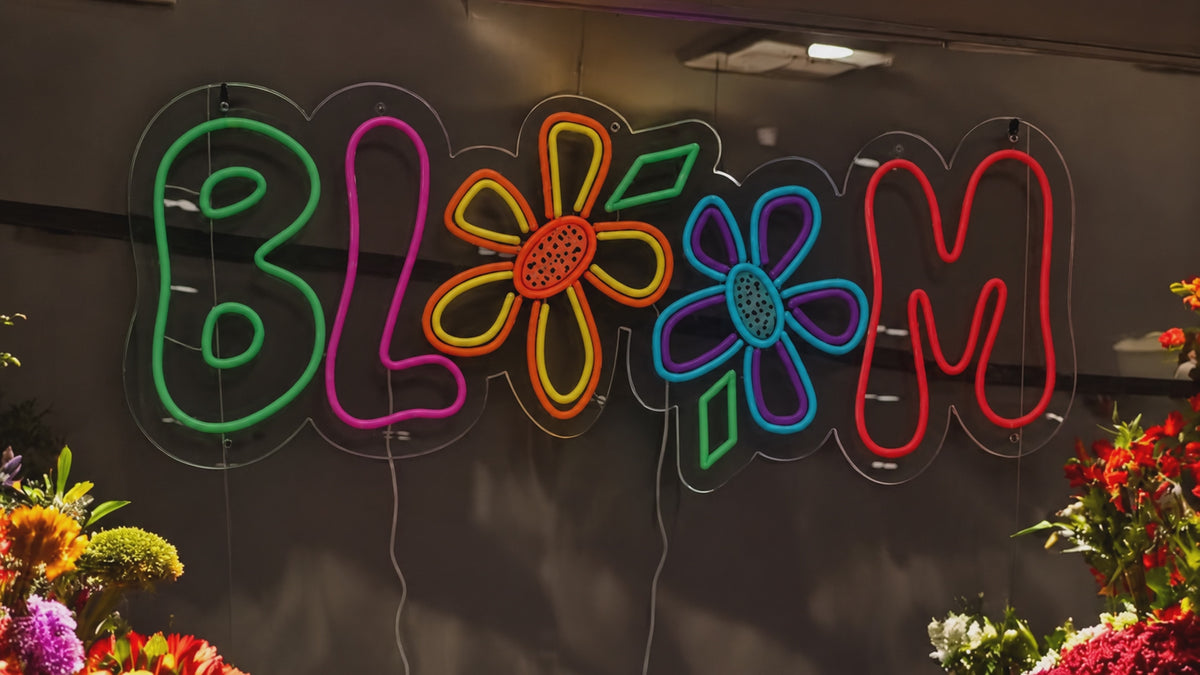 Bloom Florist LED Neon Sign switching on