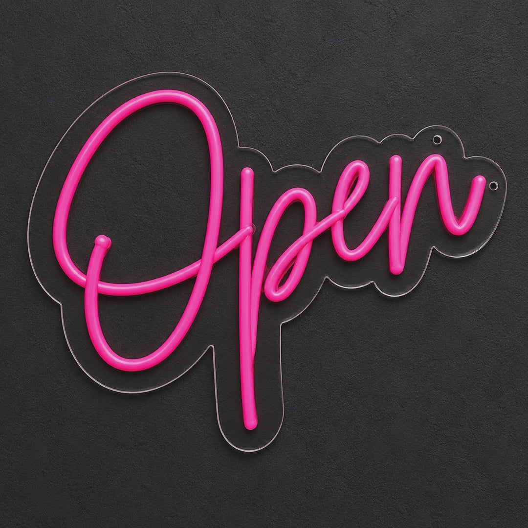 Open Neon Sign - Large switching on