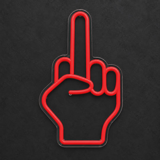 Middle finger neon sign switching on