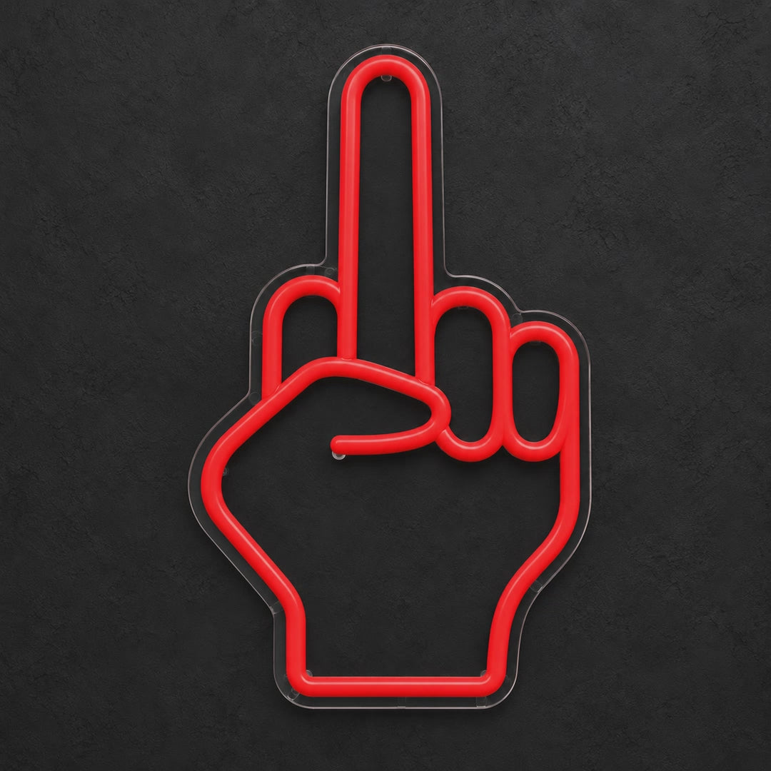 Middle finger neon sign switching on