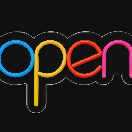 Colourful Open Neon Sign - Small switching on