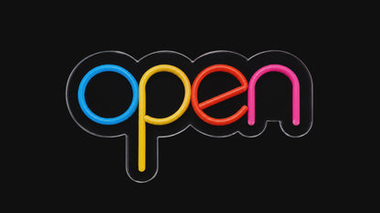 Colourful Open Neon Sign - Small switching on