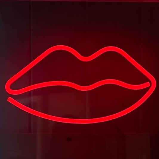 bright red neon lip outline light
