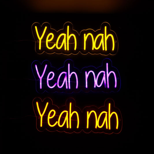 yeah nah purple and yellow neon signs