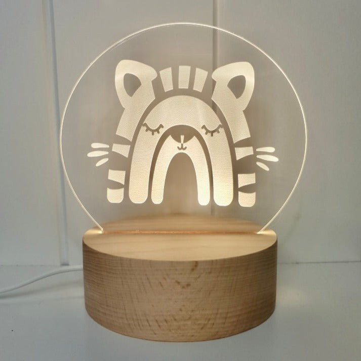 Etched acrylic night light, warm glow, boho style, tiger night light, round night light, 1st Birthday Gift Idea, Gift for boys, Gift for Girls