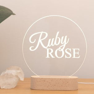Ruby Rose personalised engrave night light in timber base